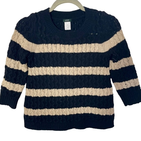 J. Crew Sweaters - J. Crew Merino Wool Black Tan Stripe Cable Knit Sweater in Size XXS